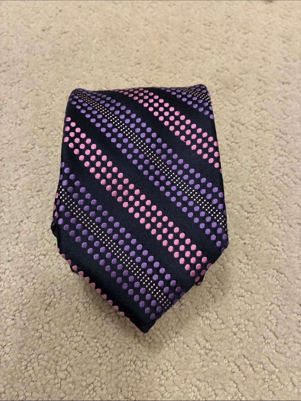 Ted Baker Silk Tie with Pink & Purple Dot Diagonal Stripes 👵MT